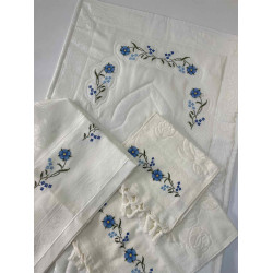 MAVİ ÇİÇEK İĞNE OYALI BOHÇA TAKIMI